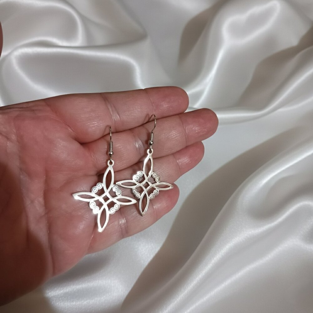 Witch Knot Silver Tone Dangle Earrings Stainless Steel Fashion NWOT - Picture 4 of 8
